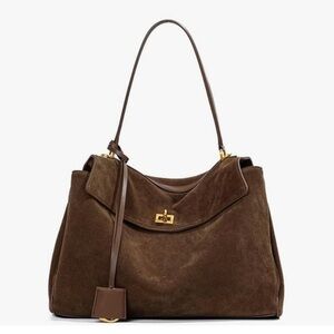 Brown genuine leather tote bag shoulder bag